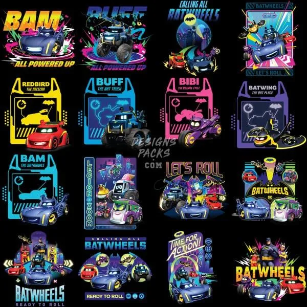 16 Cartoon Bat Cars Designs Bundle PNG