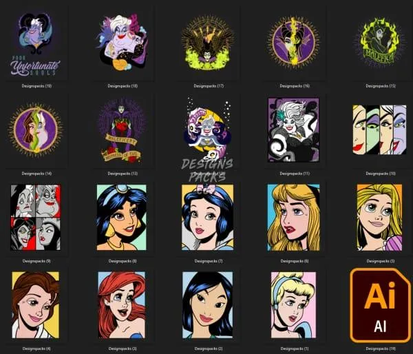 17 Evil Vs Princess Cartoon Designs Bundle PNG   AI