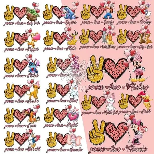 20 Valentine's Day Peace Love Cartoon Designs Bundle PNG