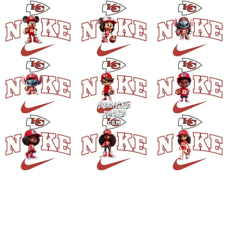 31 Football Kansas City Chiefs Cartoon Swoosh Designs Bundle PNG