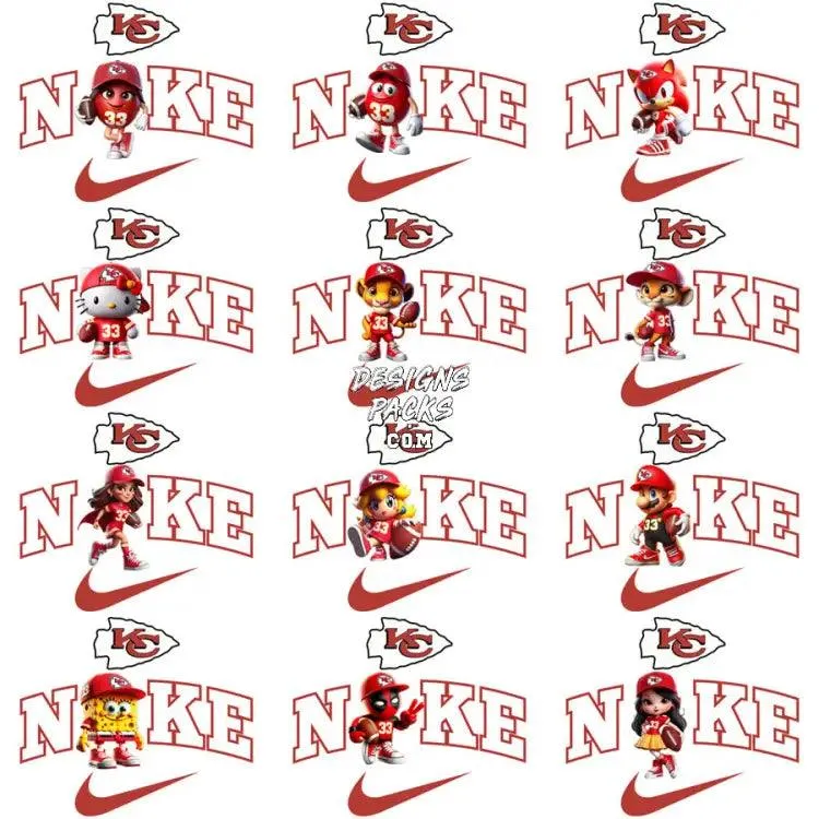 31 Football Kansas City Chiefs Cartoon Swoosh Designs Bundle PNG