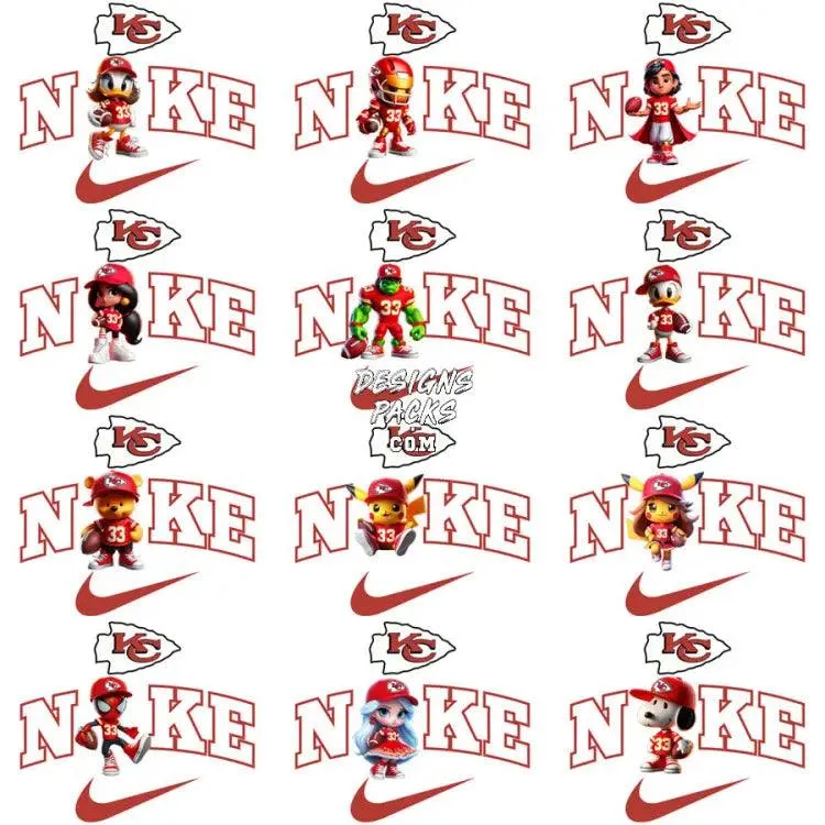 31 Football Kansas City Chiefs Cartoon Swoosh Designs Bundle PNG