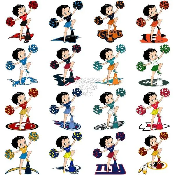 32 Cartoon BETTY Football Designs Bundle PNG