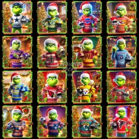 32 Grinch Cartoon CHRISTMAS Football Teams Designs Bundle PNG