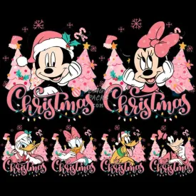 6 Cartoon Mouse Christmas Pink Designs Bundle PNG