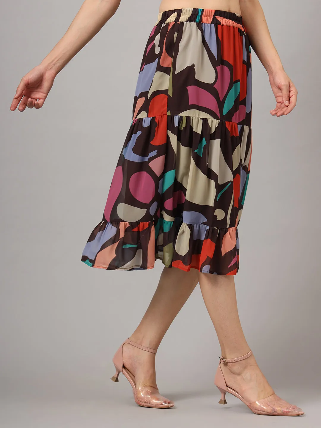 Abstract Printed Flared Midi Skirt