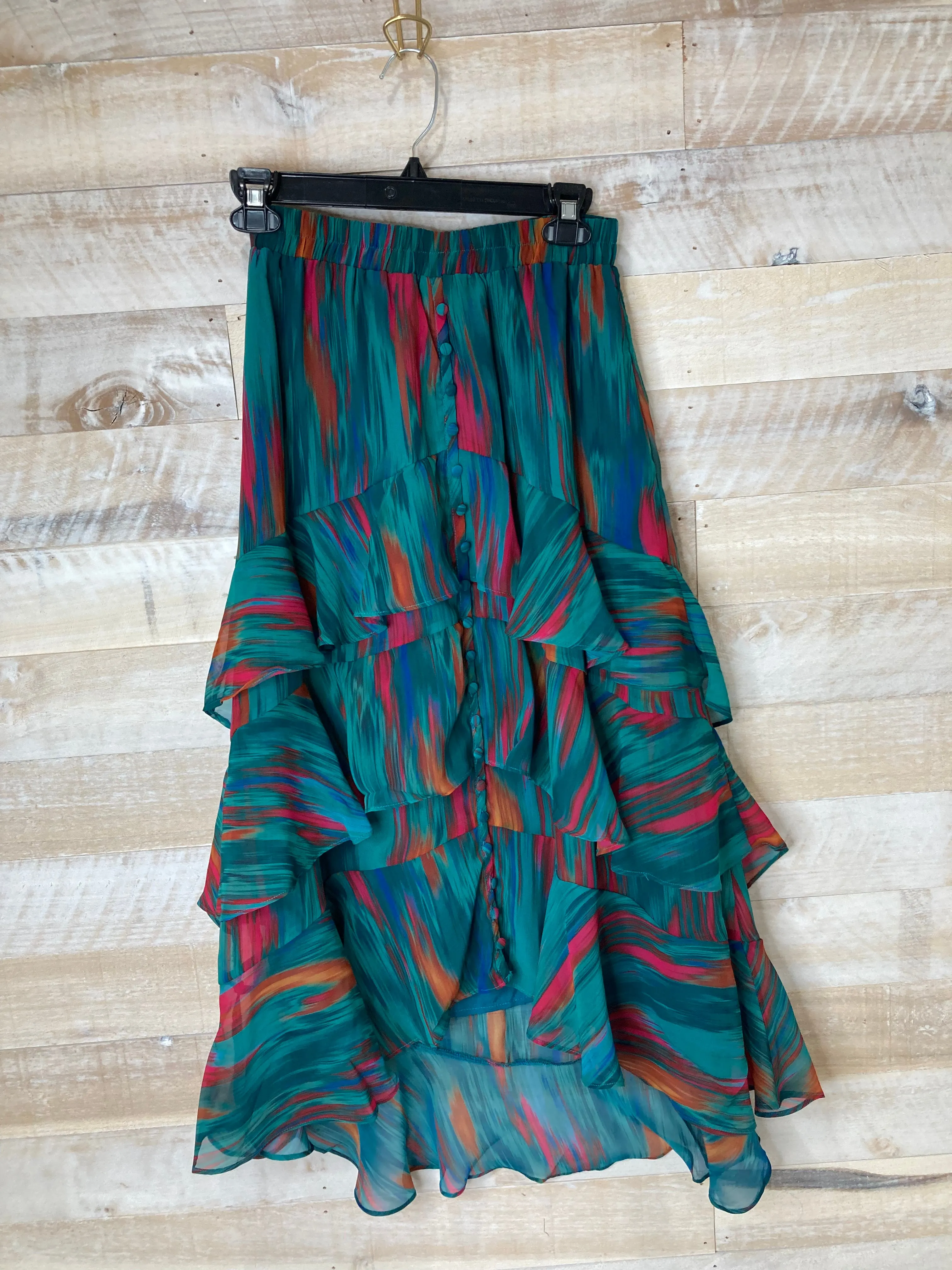 ALL Ella Midi Skirt in Teal Blur Print