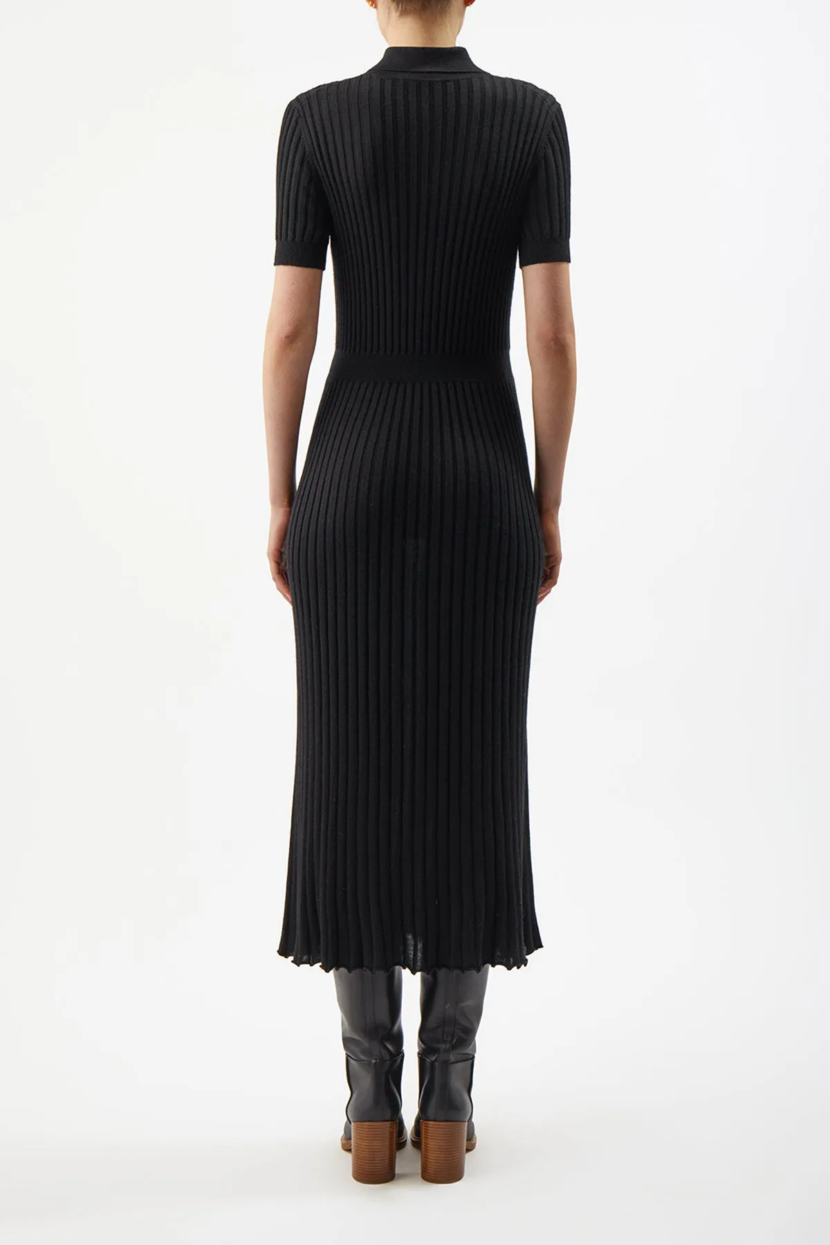 Amor Knit Midi Dress in Black Cashmere Silk