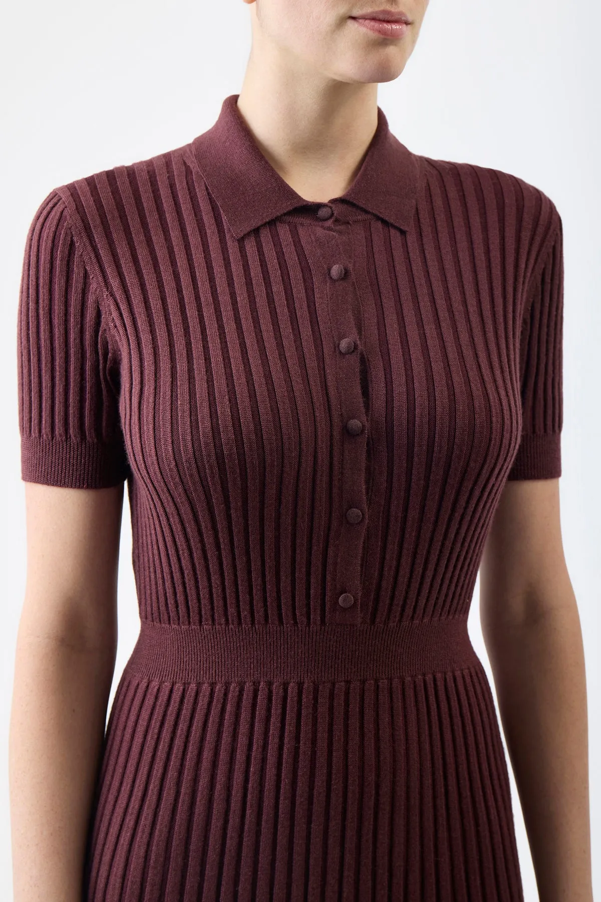 Amor Knit Midi Dress in Deep Bordeaux Cashmere Silk