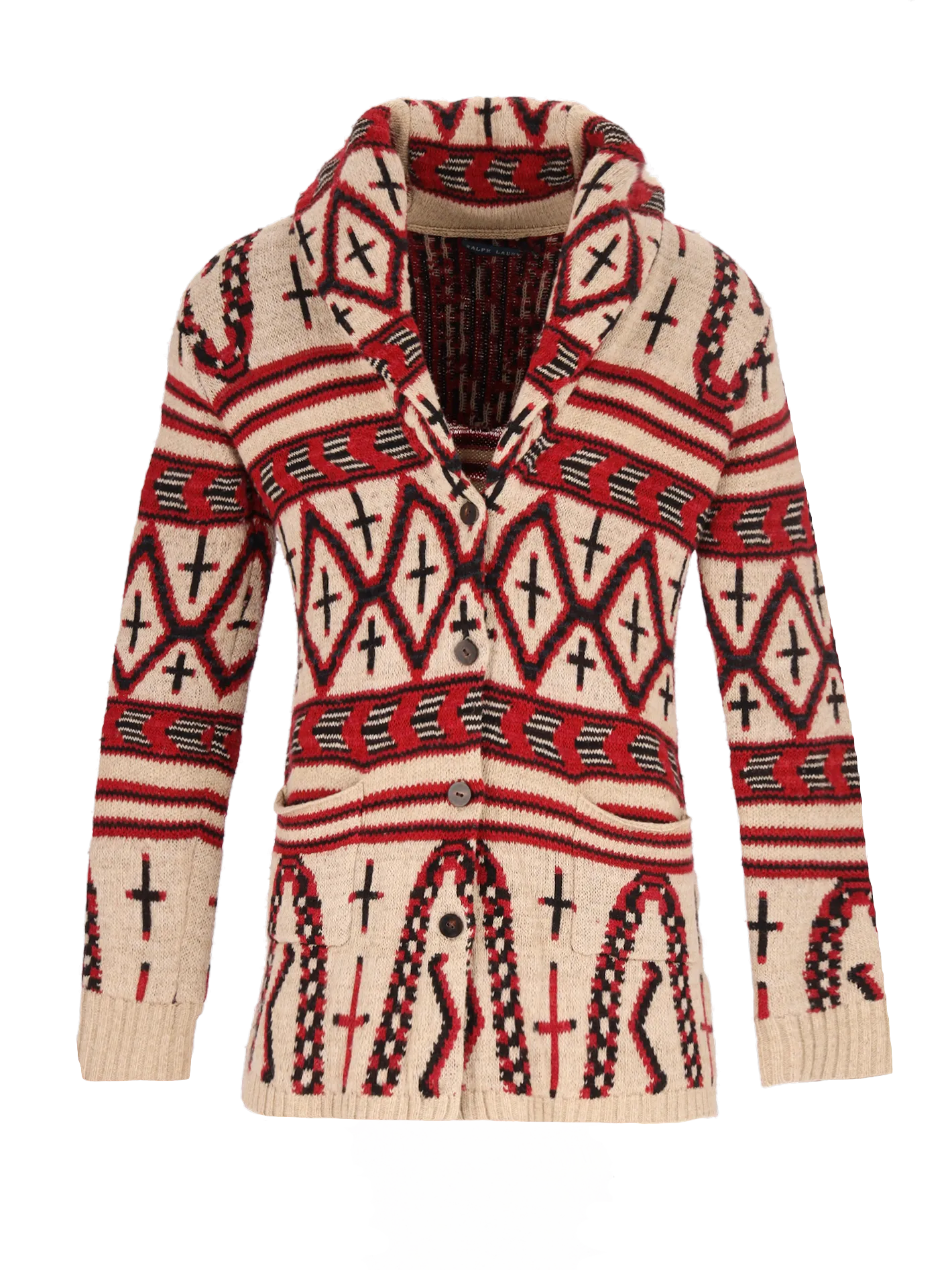 aztec-print shawl-lapel cardigan