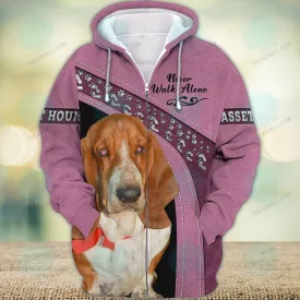 Basset Hound Love Pink Never Walk Alone 3D Full Print Shirts, Christmas Dog Memorial Gifts for loss of Dog