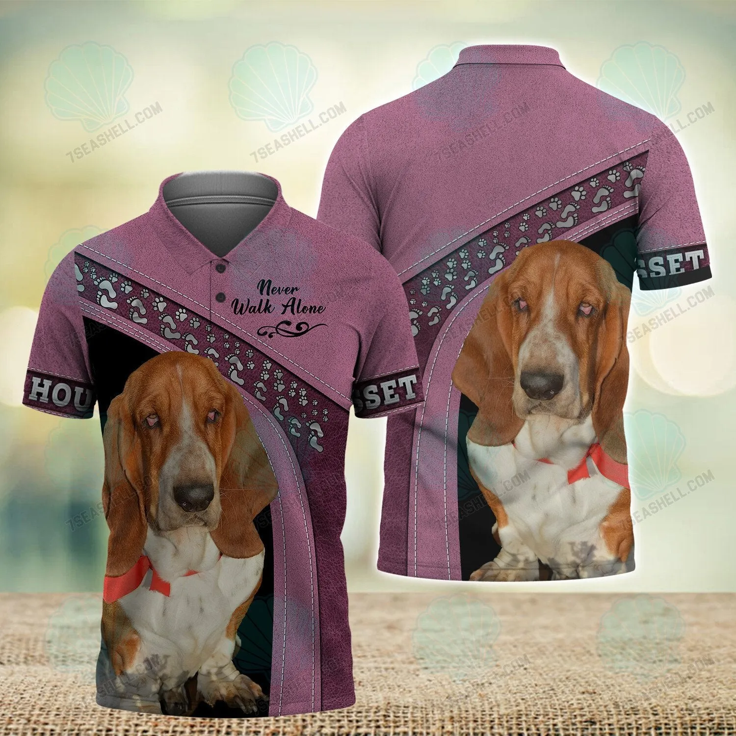 Basset Hound Love Pink Never Walk Alone 3D Full Print Shirts, Christmas Dog Memorial Gifts for loss of Dog