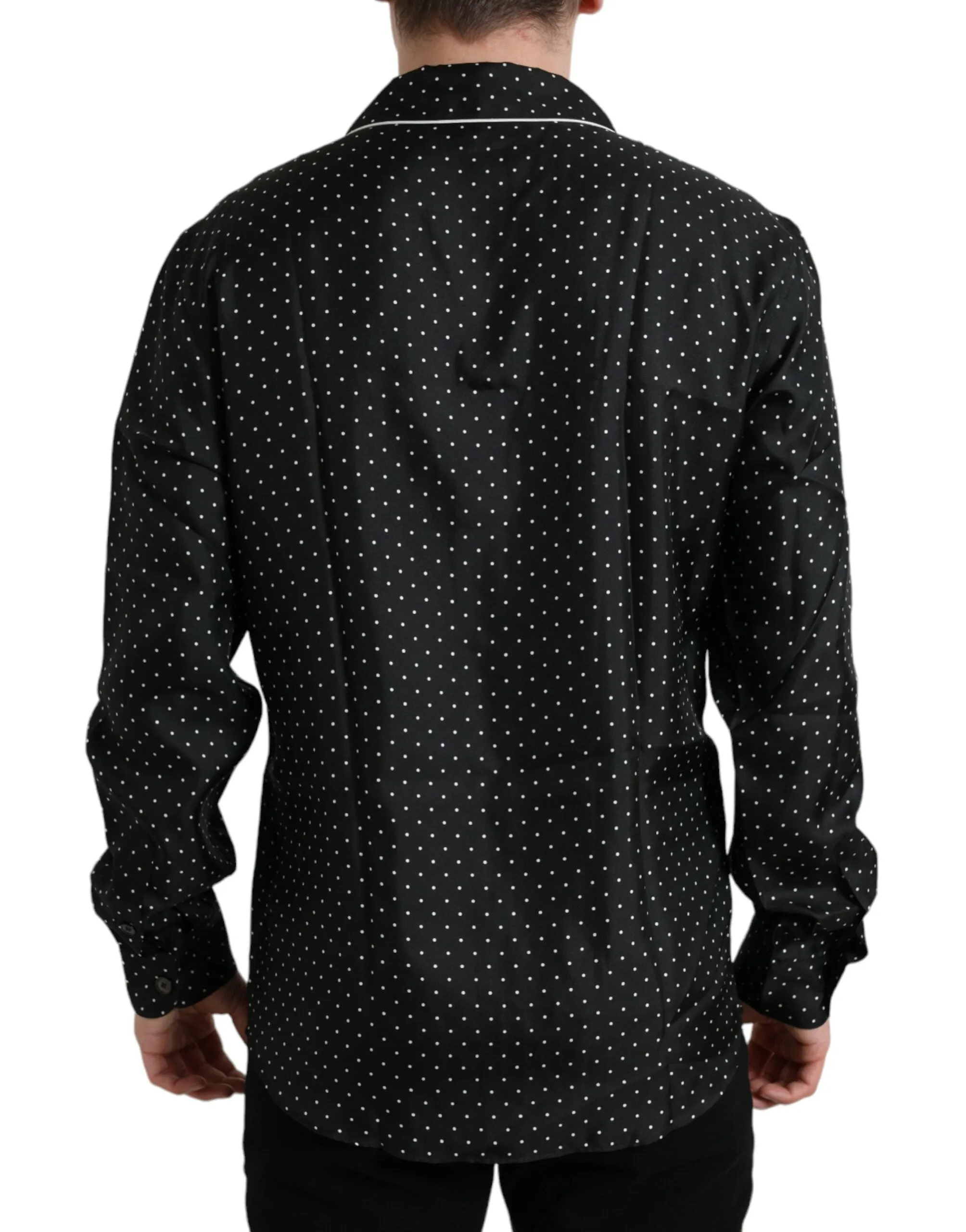 Black Polka Dot Silk Long Sleeve Shirt