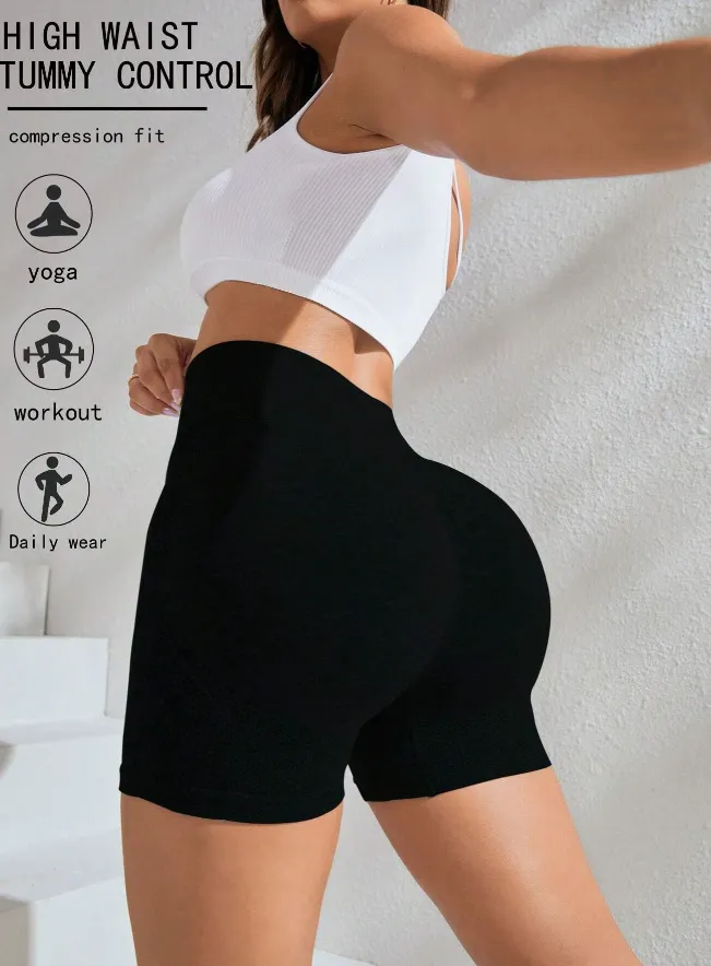 Black Seamless High Waisted Gym Shorts