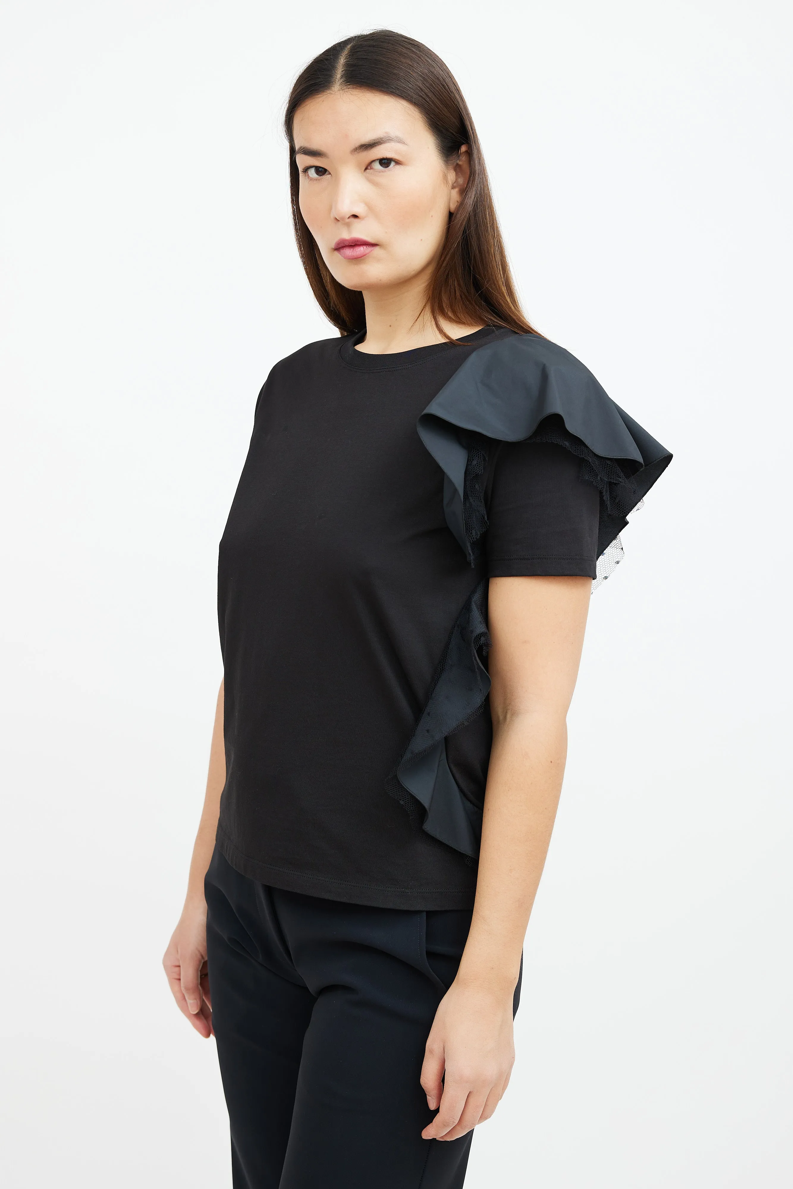 Black Side Ruffle T-Shirt