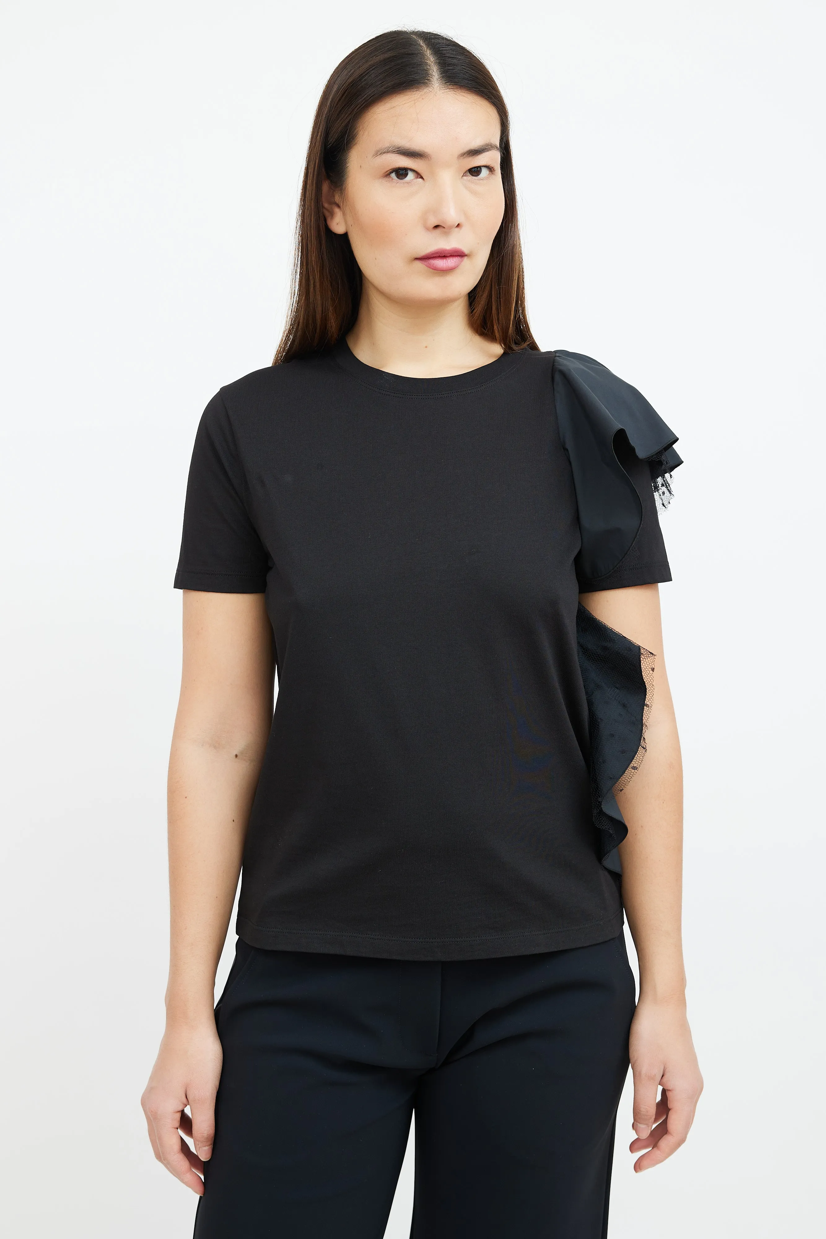 Black Side Ruffle T-Shirt