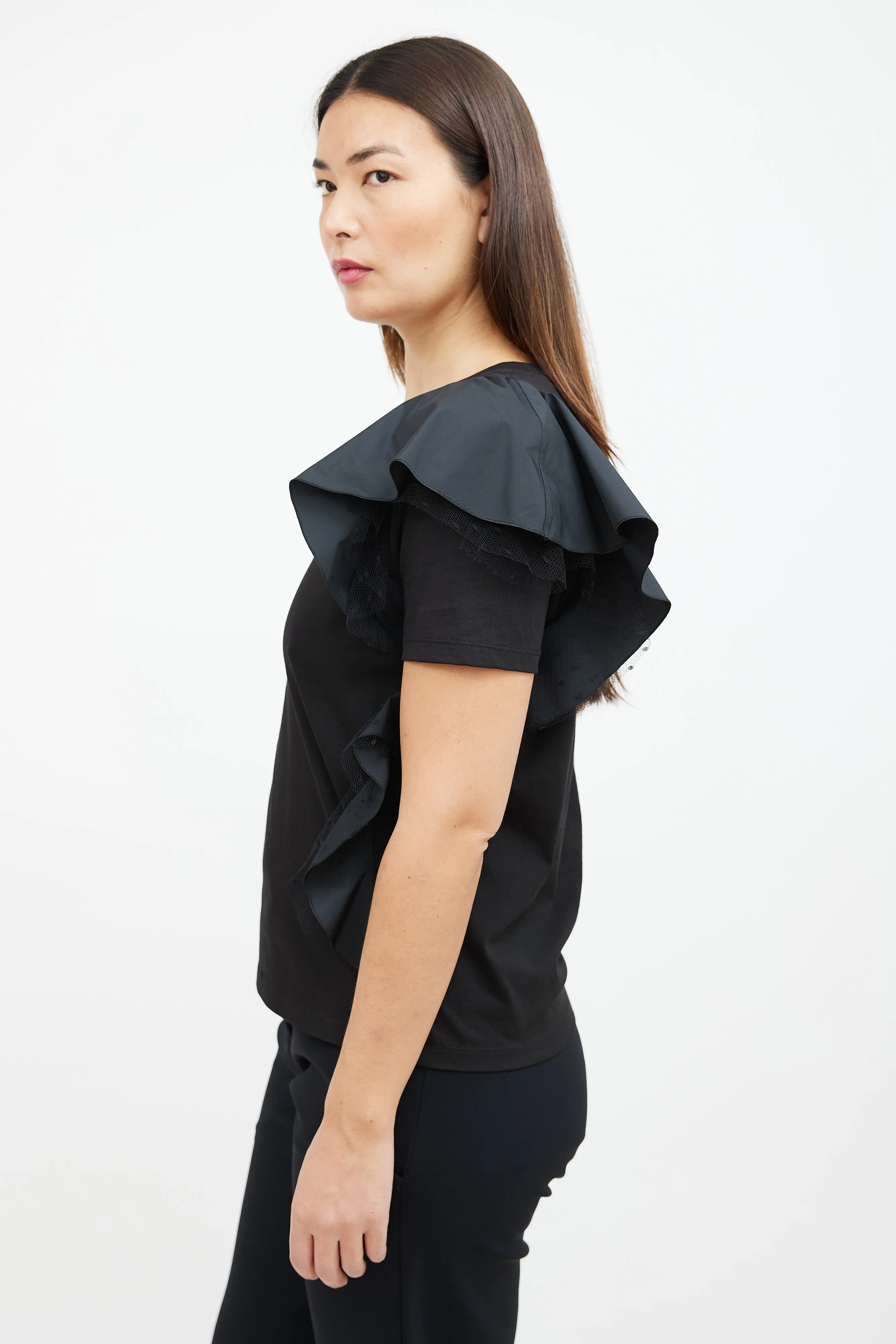 Black Side Ruffle T-Shirt