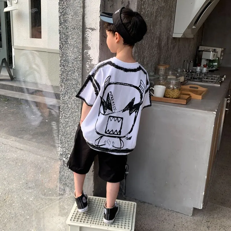 Boys Cartoon Print T-shirt   Shorts Set