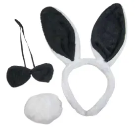 Bunny Rabbit Ears Headband Tail Bow Tie White Black 3 Pc Set Fancy Dress Costume Accessories