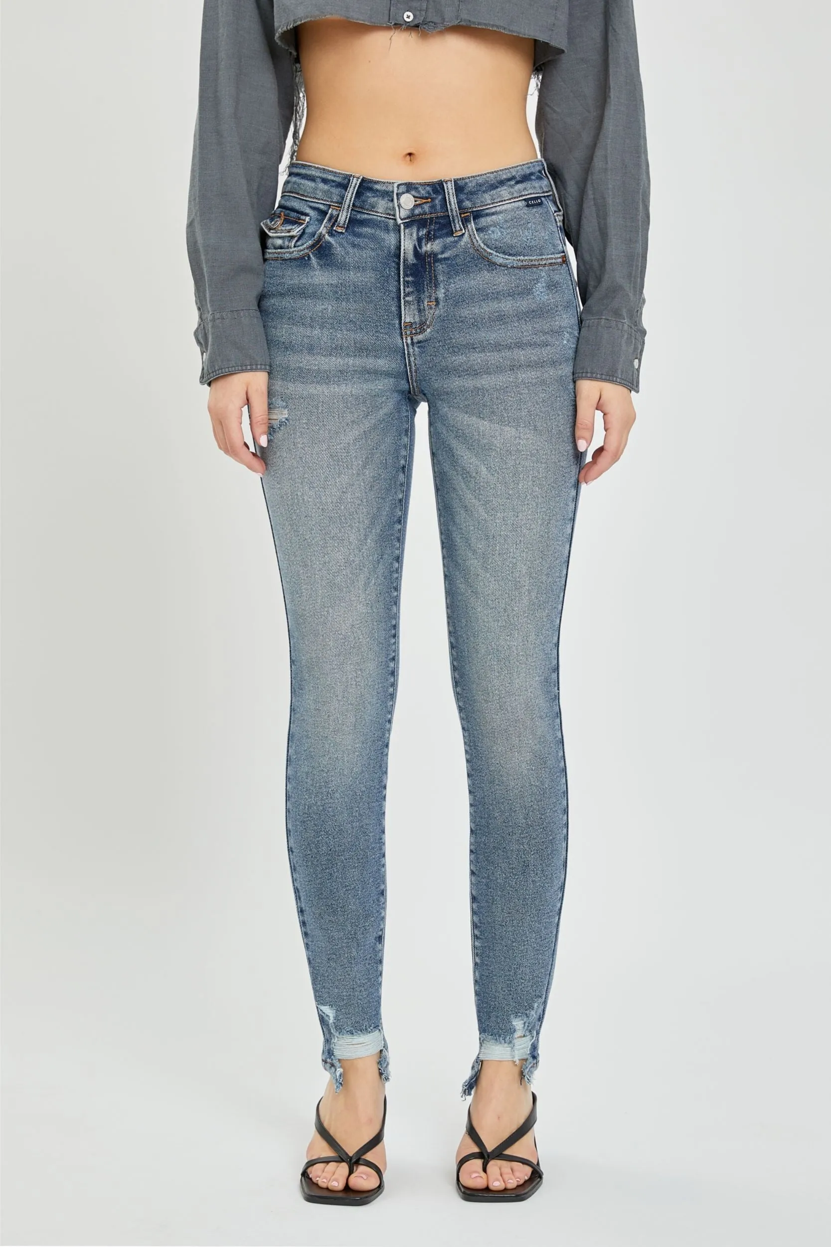 Cello Jeans Mid Rise Skinny Ankle Jeans in Tint