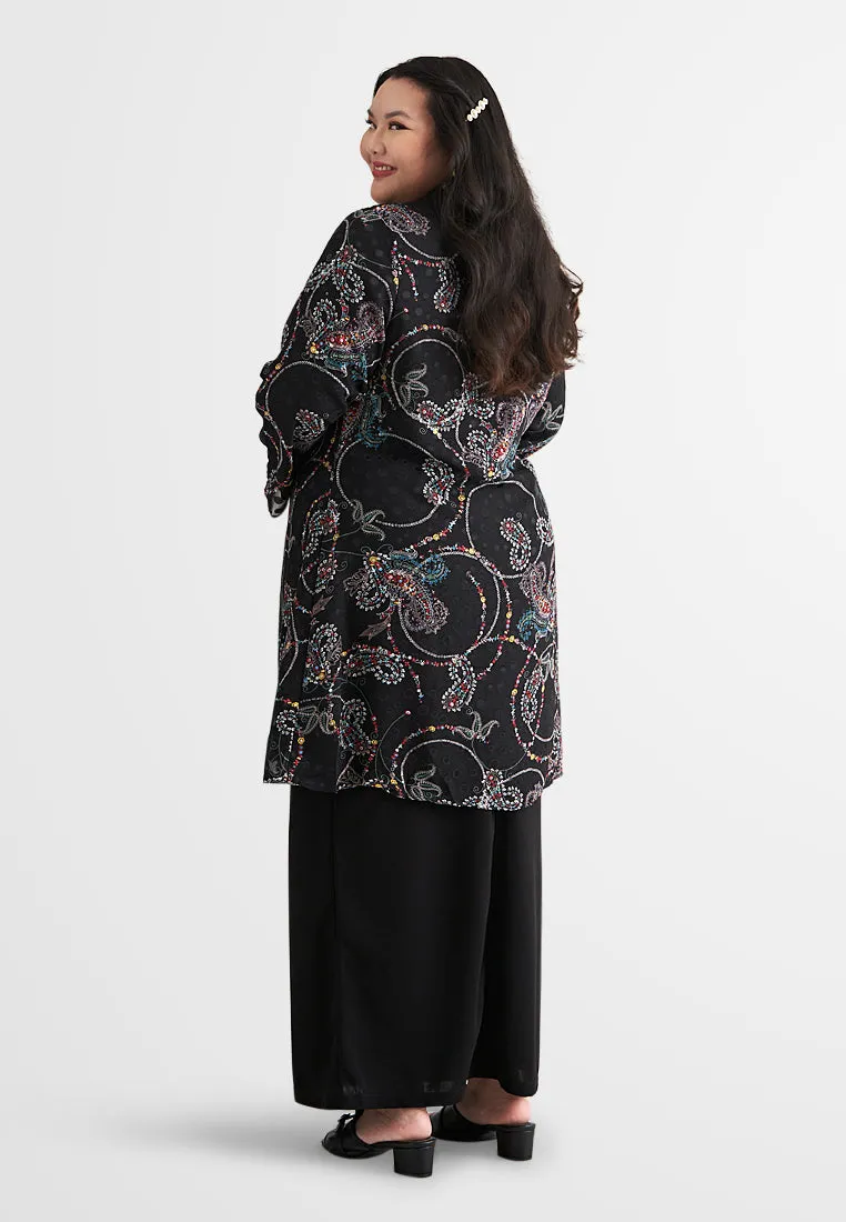 Che Printed Chiffon Kebaya Set - Black