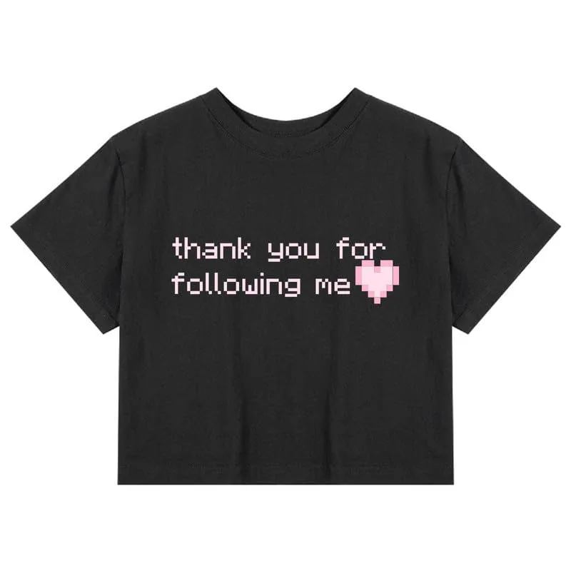 CORIRESHA Women's Cute Heart Print Crewneck Short Sleeve Crop Letters T-Shirt