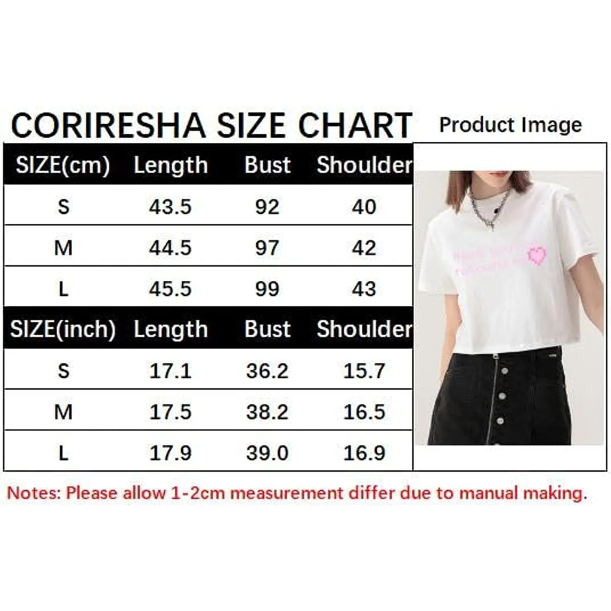 CORIRESHA Women's Cute Heart Print Crewneck Short Sleeve Crop Letters T-Shirt