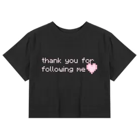 CORIRESHA Women's Cute Heart Print Crewneck Short Sleeve Crop Letters T-Shirt