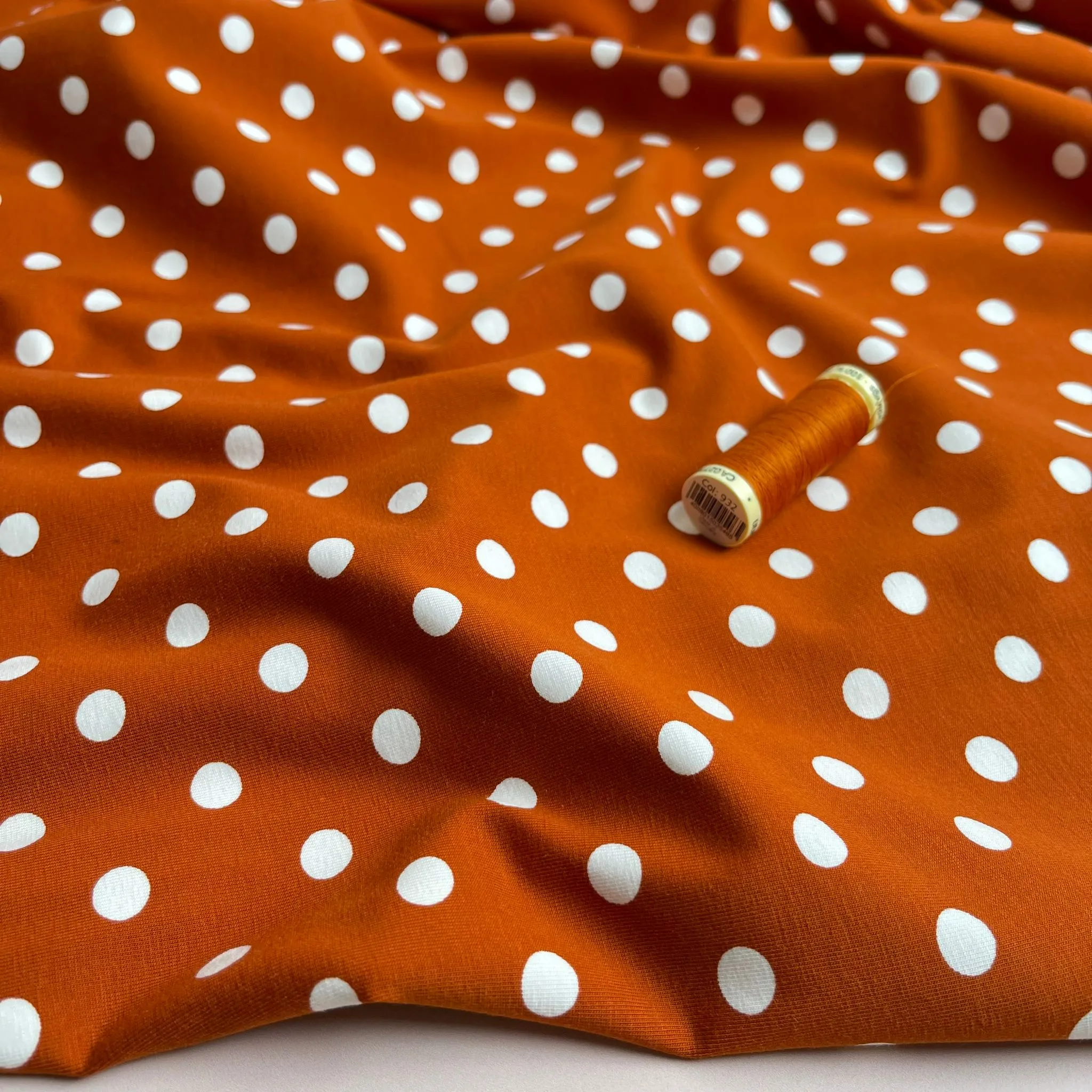 Danish Design - Polka Dots on Rust Cotton Jersey Fabric