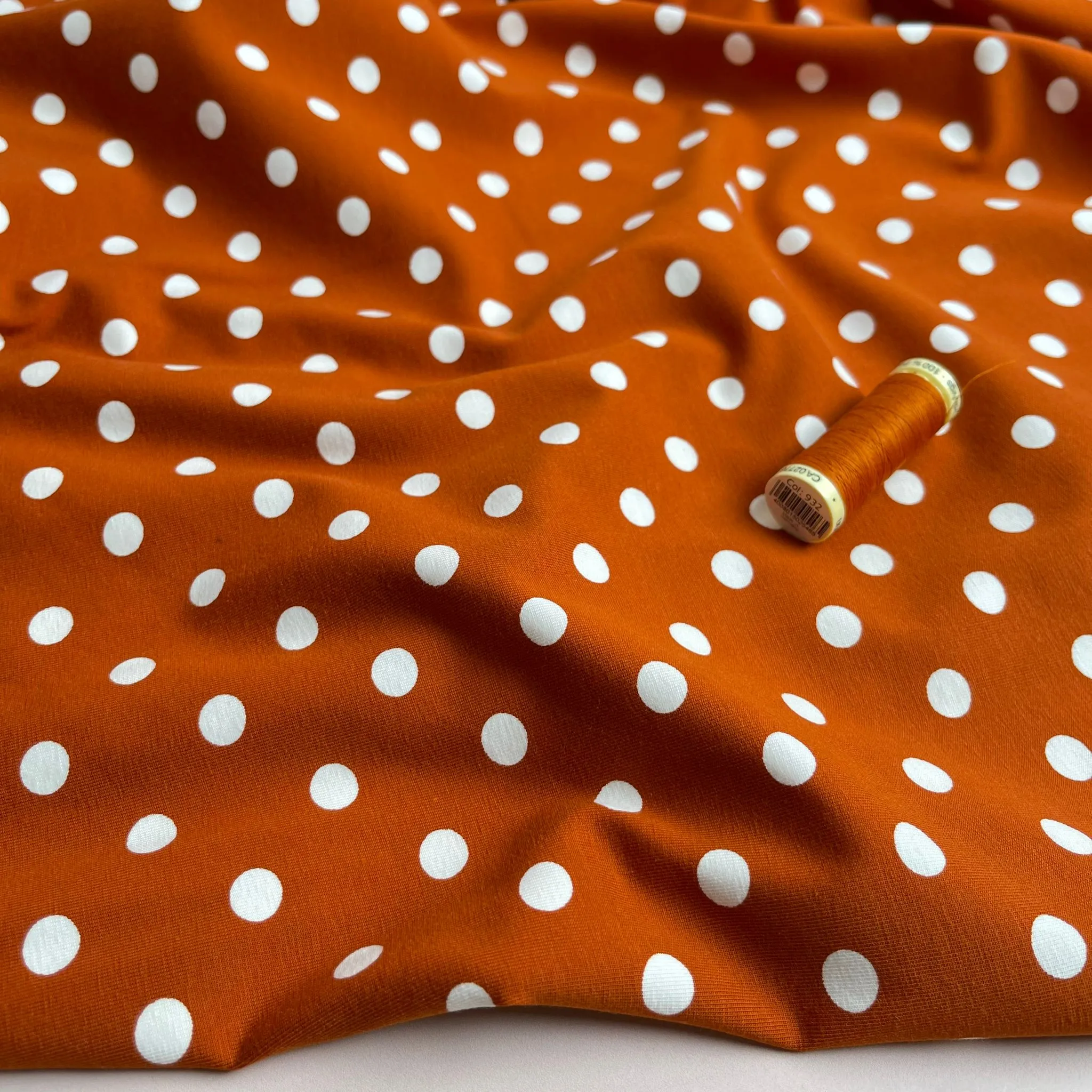 Danish Design - Polka Dots on Rust Cotton Jersey Fabric