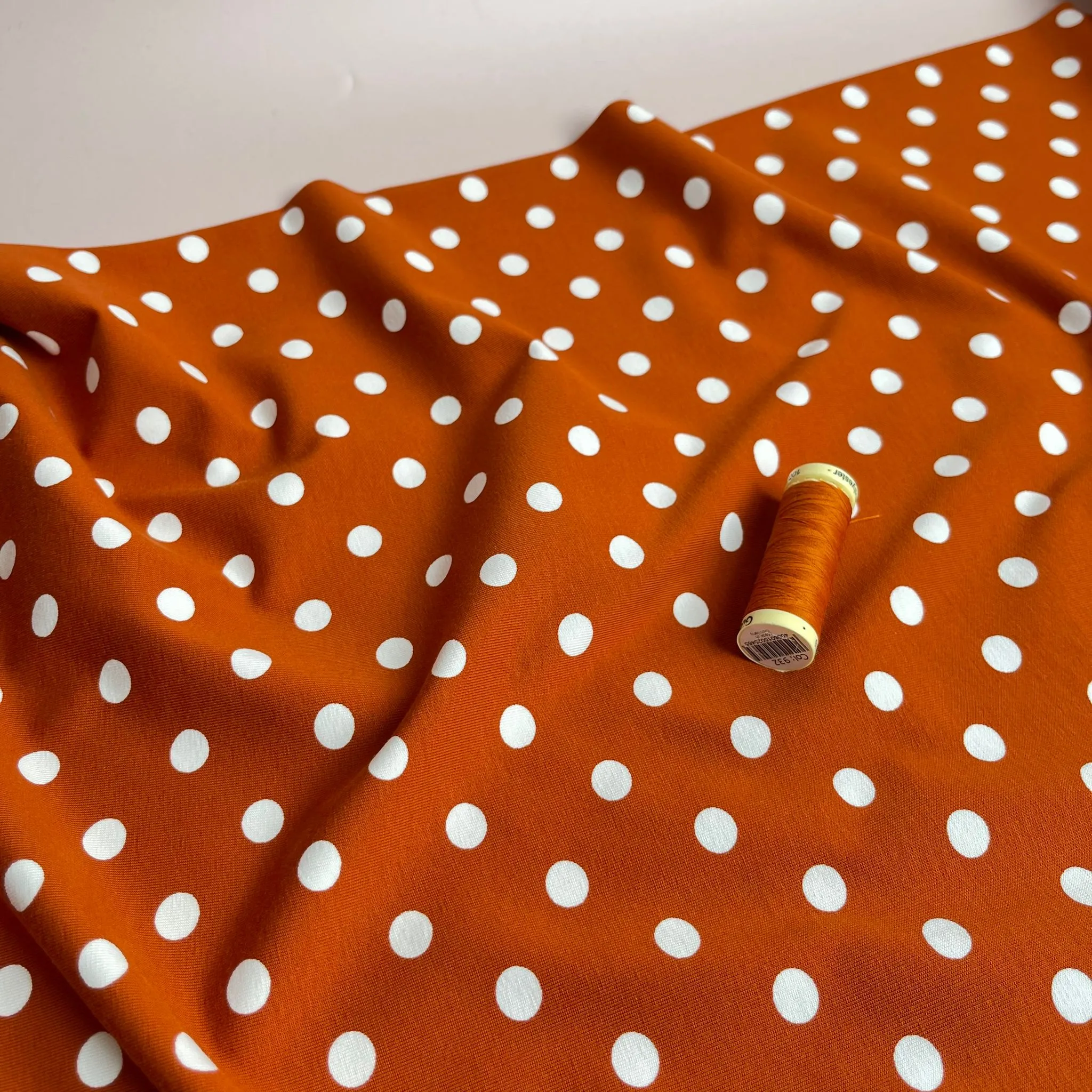 Danish Design - Polka Dots on Rust Cotton Jersey Fabric