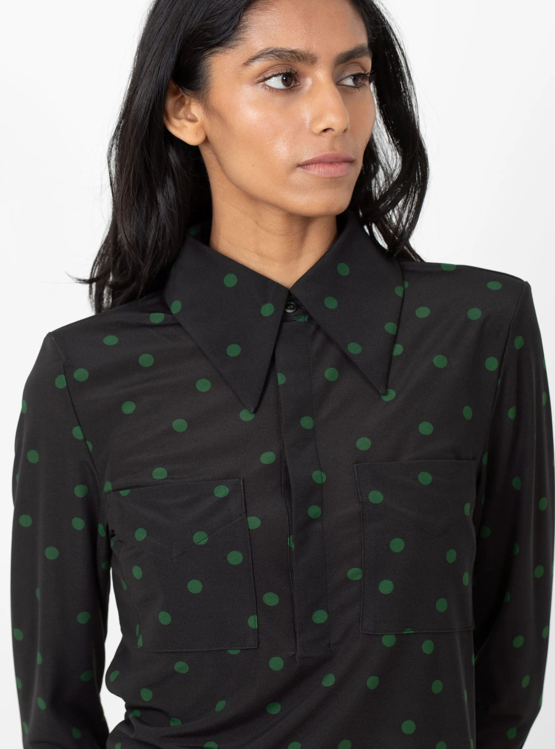 Dot Print Jersey L/S Black