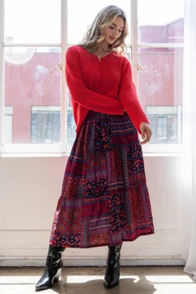 Full Size Printed Tiered Maxi Skirt