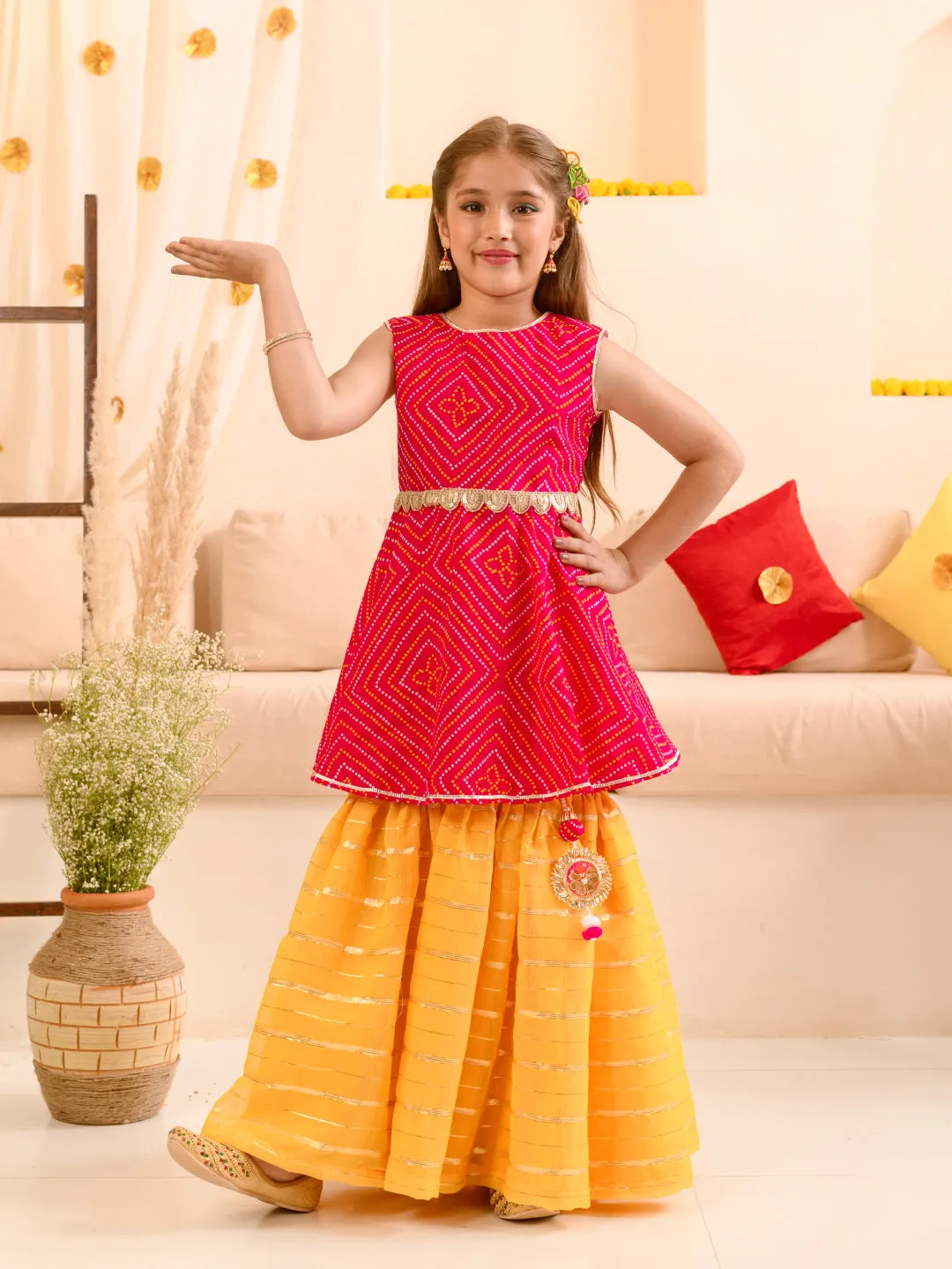 Girls Printed Regular Pure Cotton Kurta With Skirt - Ps Peaches