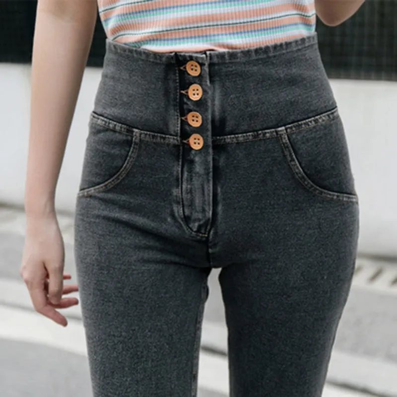 High Waist Button Zippers Female Jeans Pants