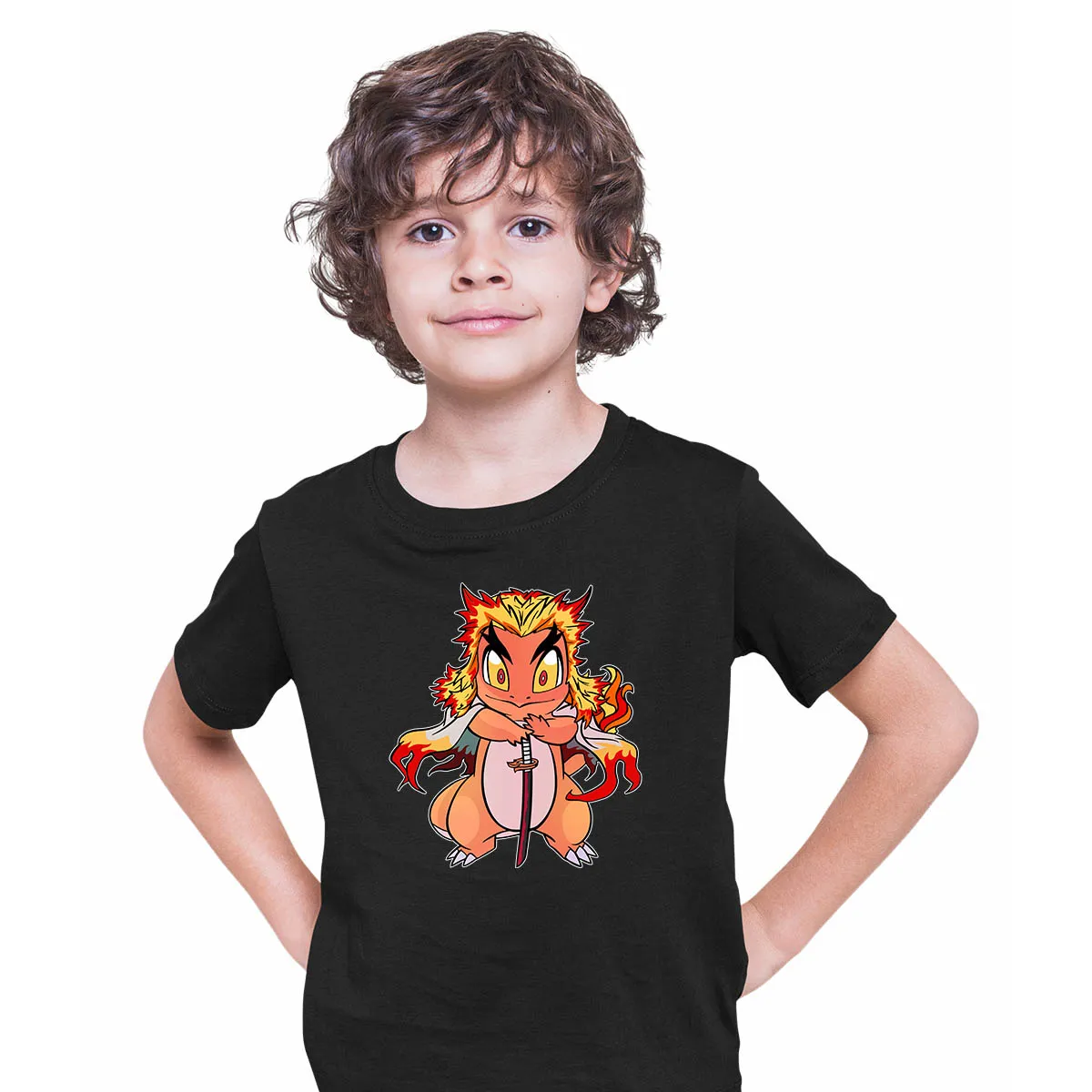 Kyojuro Rengoku Pokemon Charmander Demon Slayer Manga Anime T-shirt for Kids