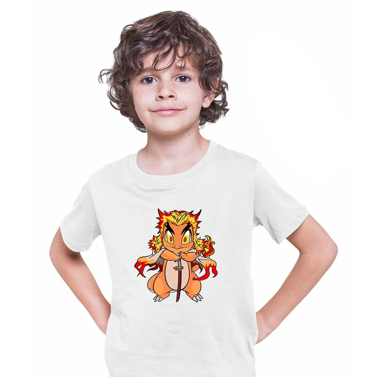 Kyojuro Rengoku Pokemon Charmander Demon Slayer Manga Anime T-shirt for Kids