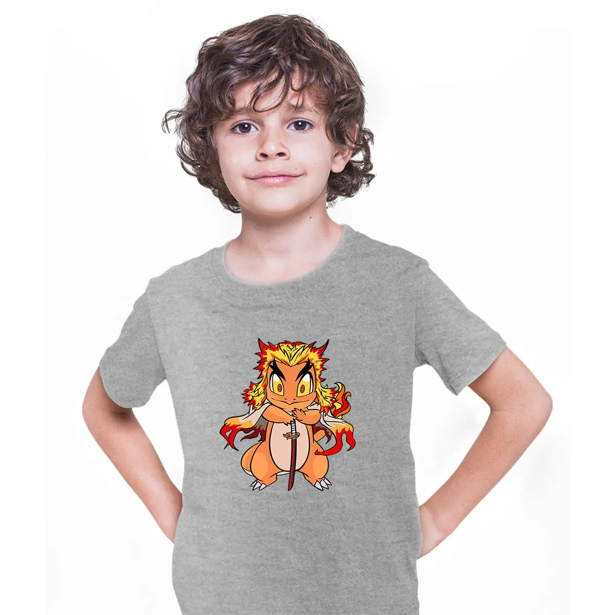 Kyojuro Rengoku Pokemon Charmander Demon Slayer Manga Anime T-shirt for Kids