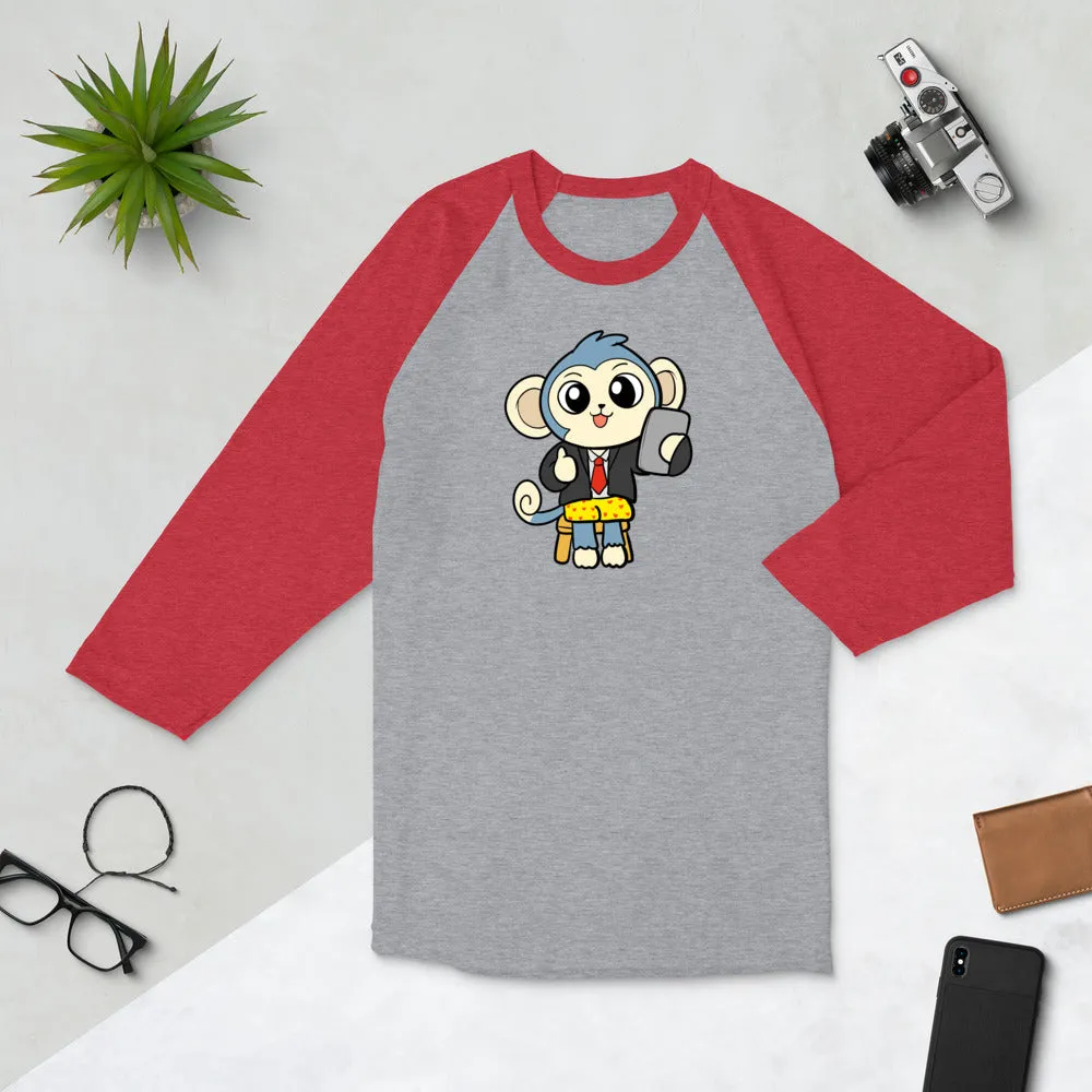 Liberty at Work from Home Cartoon Monkey 3/4 sleeve raglan shirt