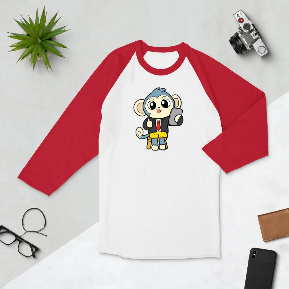 Liberty at Work from Home Cartoon Monkey 3/4 sleeve raglan shirt