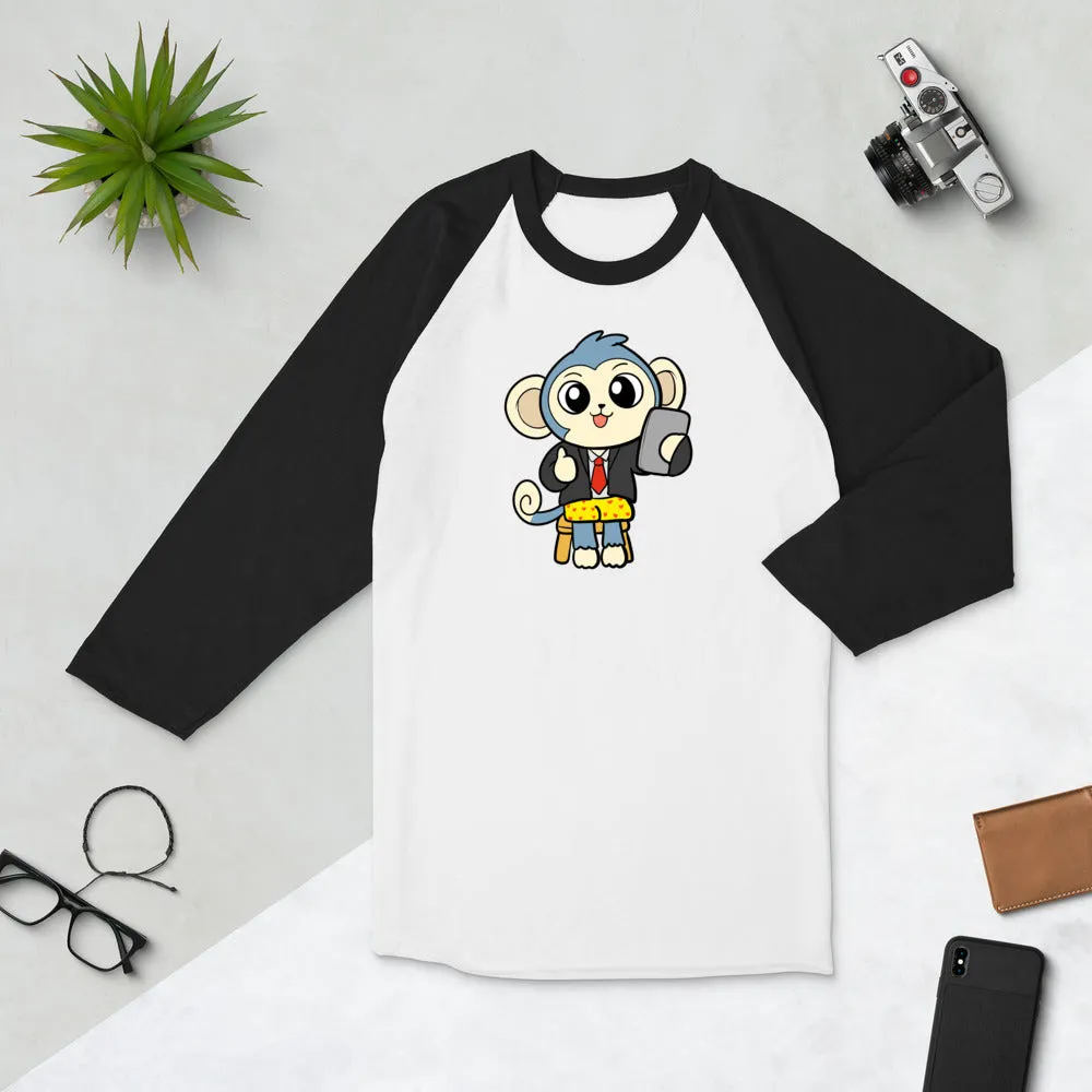 Liberty at Work from Home Cartoon Monkey 3/4 sleeve raglan shirt