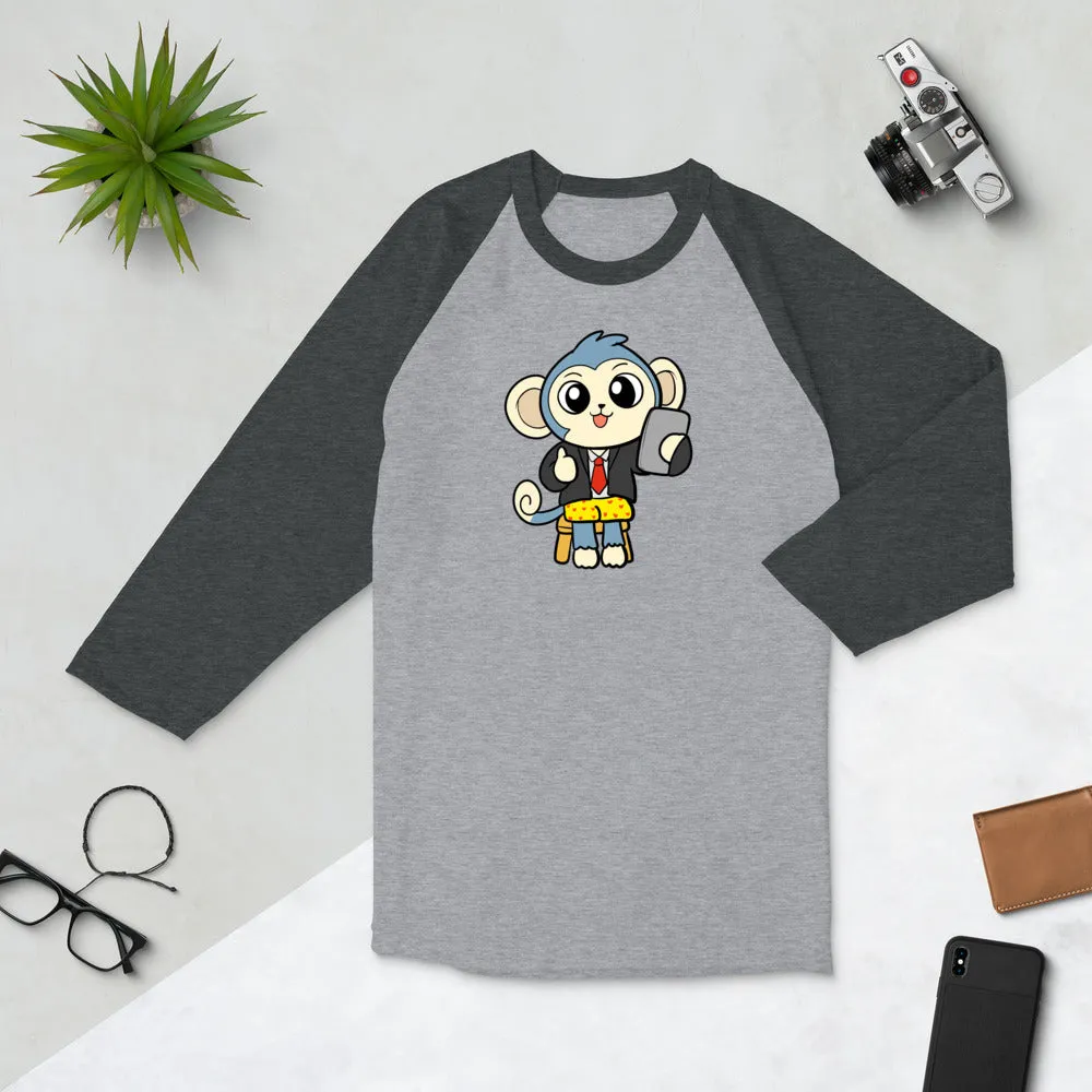 Liberty at Work from Home Cartoon Monkey 3/4 sleeve raglan shirt