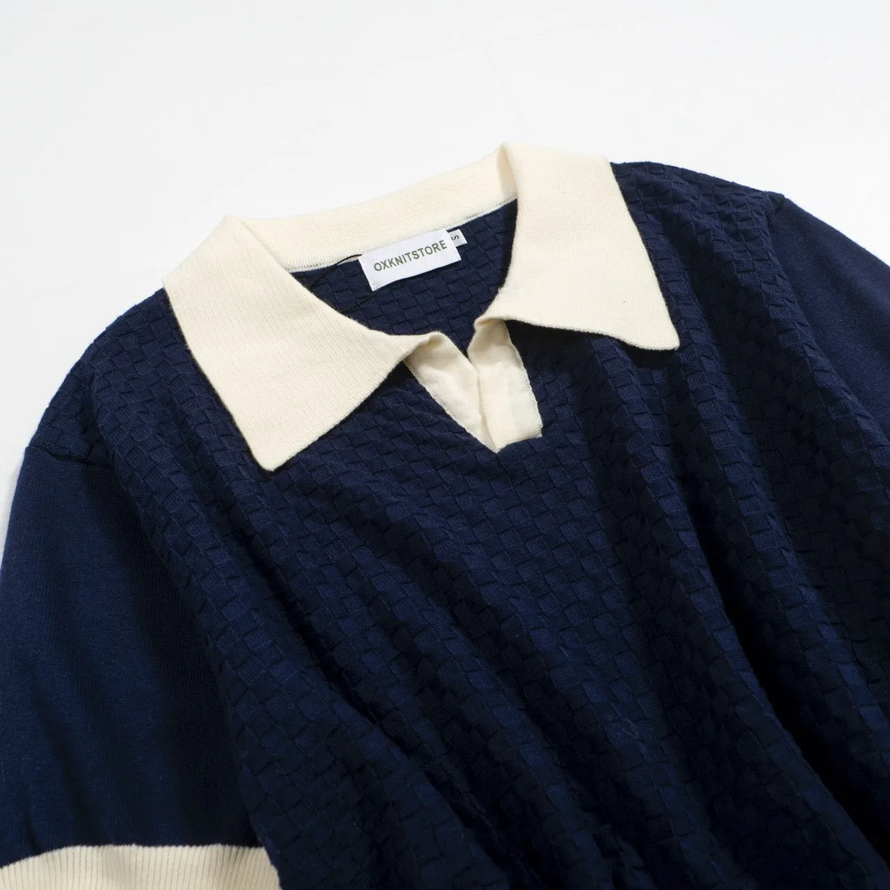 Men's Navy & White Apricot Knit Short Sleeve Knitwear