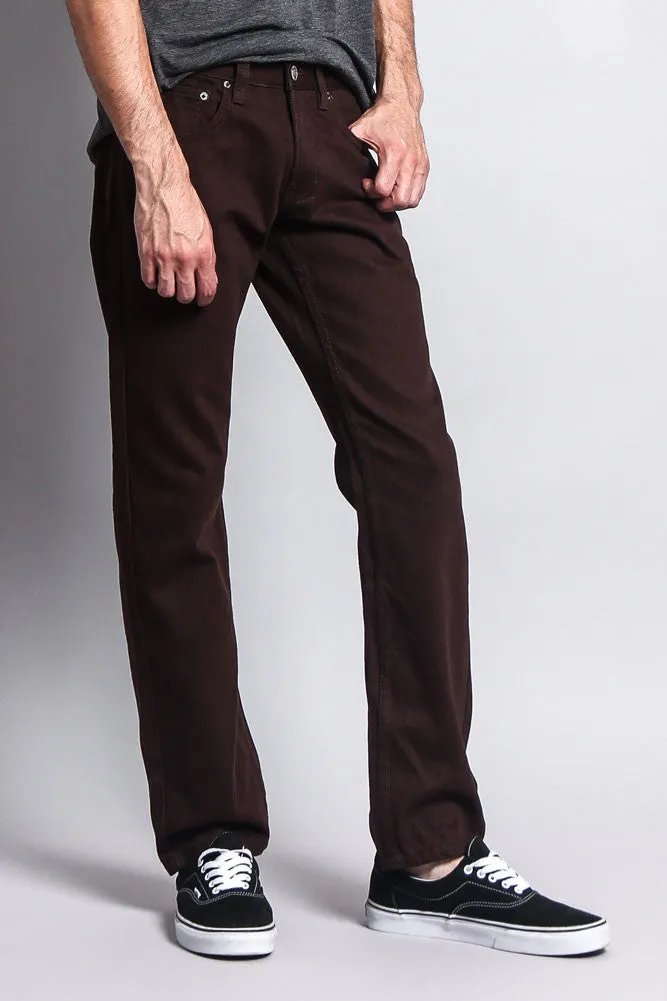 Men's Slim Fit Colored Denim Jeans (Brown)