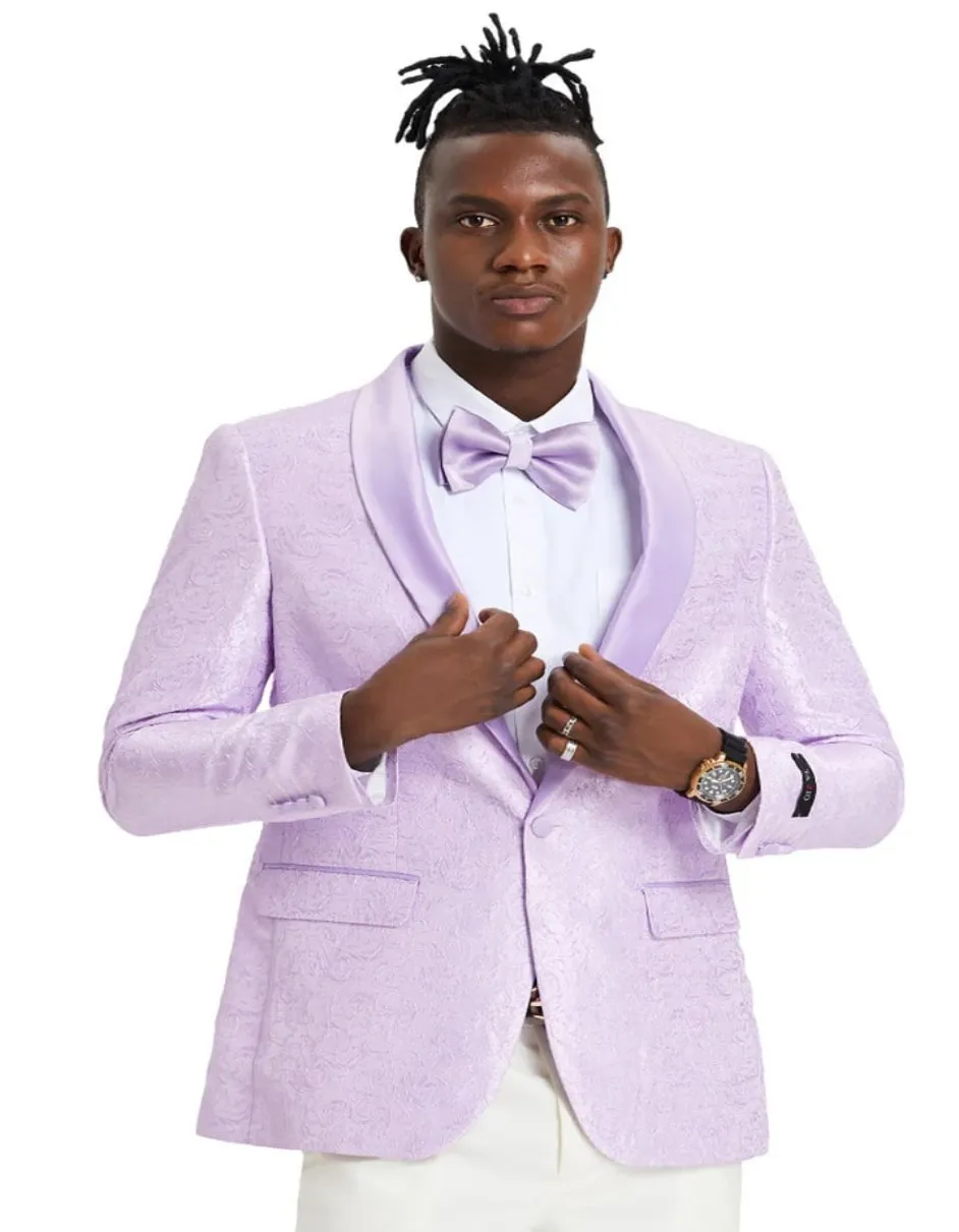 Mens Slim Fit Wedding & Prom Tonal Paisley Lavender Tuxedo Jacket