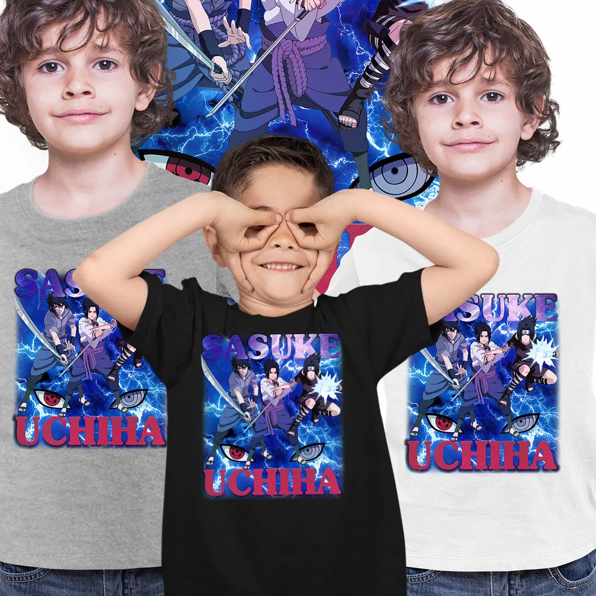 Naruto Shippuden Sasuke Uchiha Graphic Art Naruto Anime Manga T-shirt for Kids