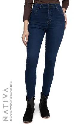 NATIVA, STRETCH JEANS. MICHELLE WONDER 00 DENIM BLUE, High Shaping Capacity & Firming, Casual Everyday Look, Hi-Rise Super Skinny Jeans