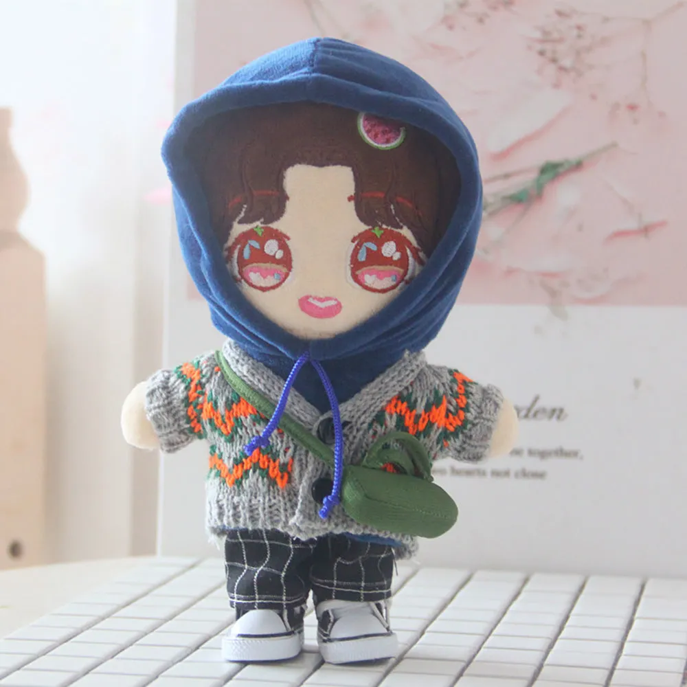 niannyyhouse Berets Sweater Blue Sweatshirt Plaid Pants Green Backpack Dress Up 8in（20cm） Plush Doll Clothes