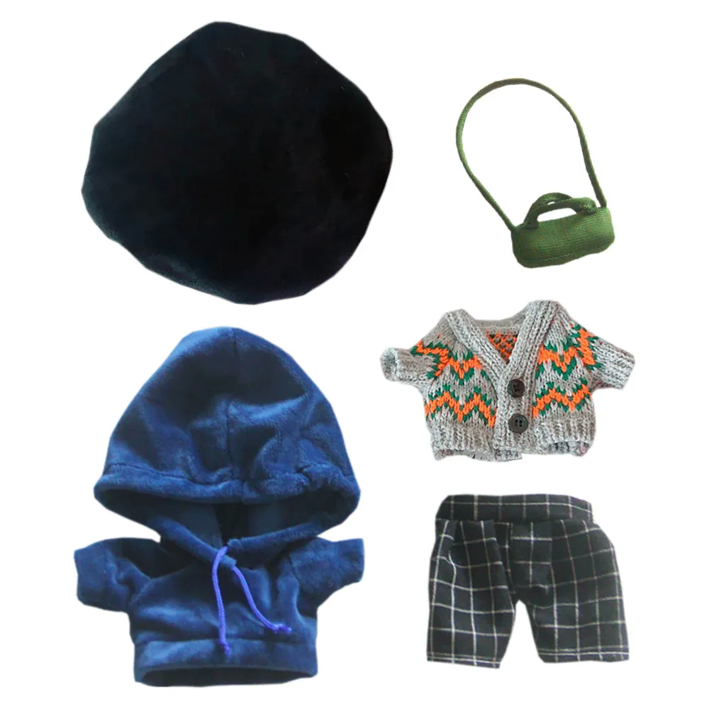 niannyyhouse Berets Sweater Blue Sweatshirt Plaid Pants Green Backpack Dress Up 8in（20cm） Plush Doll Clothes