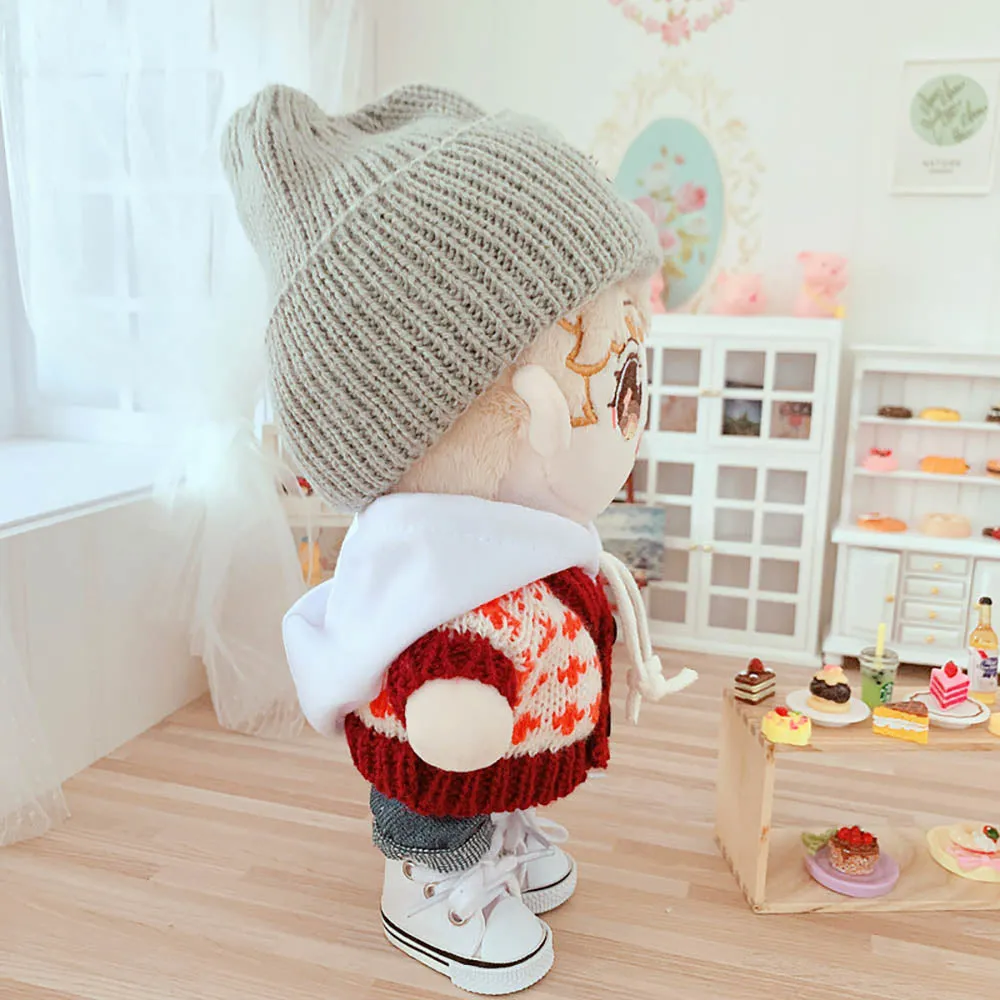 niannyyhouse Sweater Suit 4-Piece Set Dress Up Smiley Hat Jeans Hoodie 8in（20cm）Plush Doll Clothes Accessories